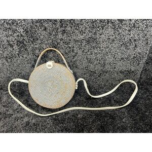 Round Woven Rattan Straw Bag Shoulder Crossbody Strap White Leather Trim